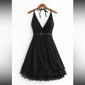 NWOT Elegant Black Halter Dress with Bow Detail